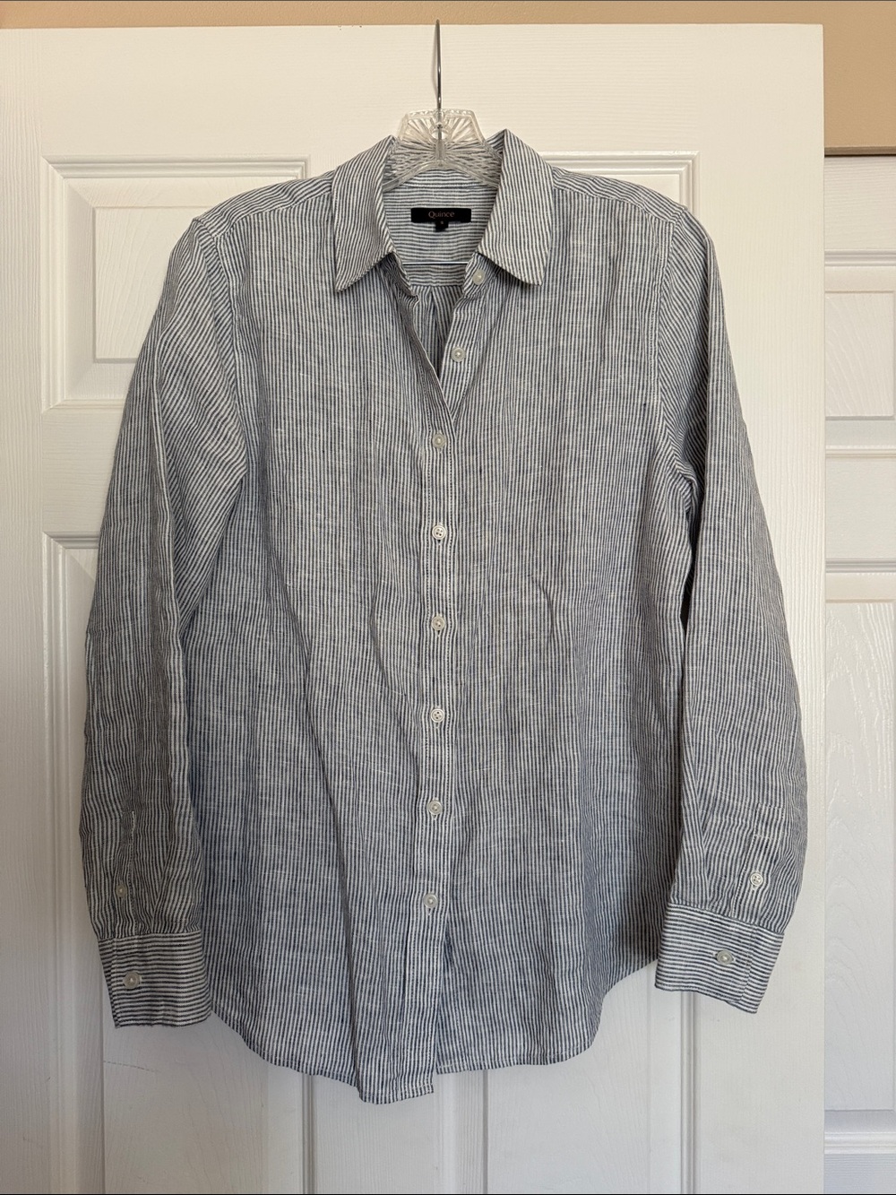 Quince Blue Pinstripe Linen Shirt S